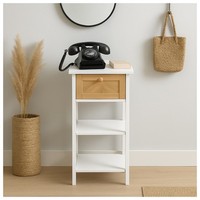 Beistelltisch Weiß Mit Schublade Holzoptik Nachttisch Blumenhocker Telefontisch