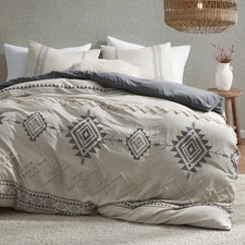 Boho Duvet Cover Set Queen Size, Beige and Gray Color Clash 3 Pieces Microfib...