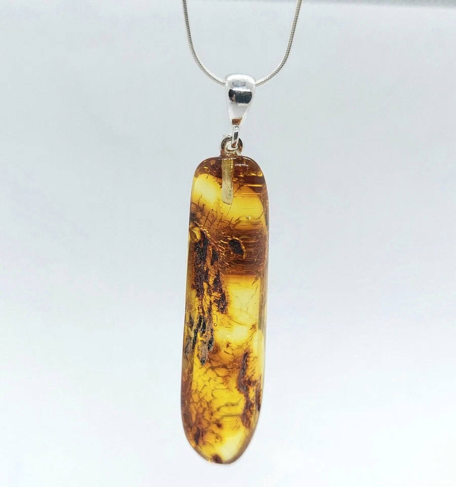 Ciondolo ambra baltica su corda in argento sterling 925 gioielli autentici unici - Immagine 2 di 4