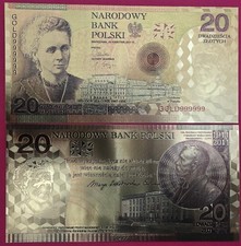 POLAND 20 ZLOTYCH 2011 BU,FANTASY NOTE,GOLD FOIL,100th ANNIVERSARY OF MARIE SKTO