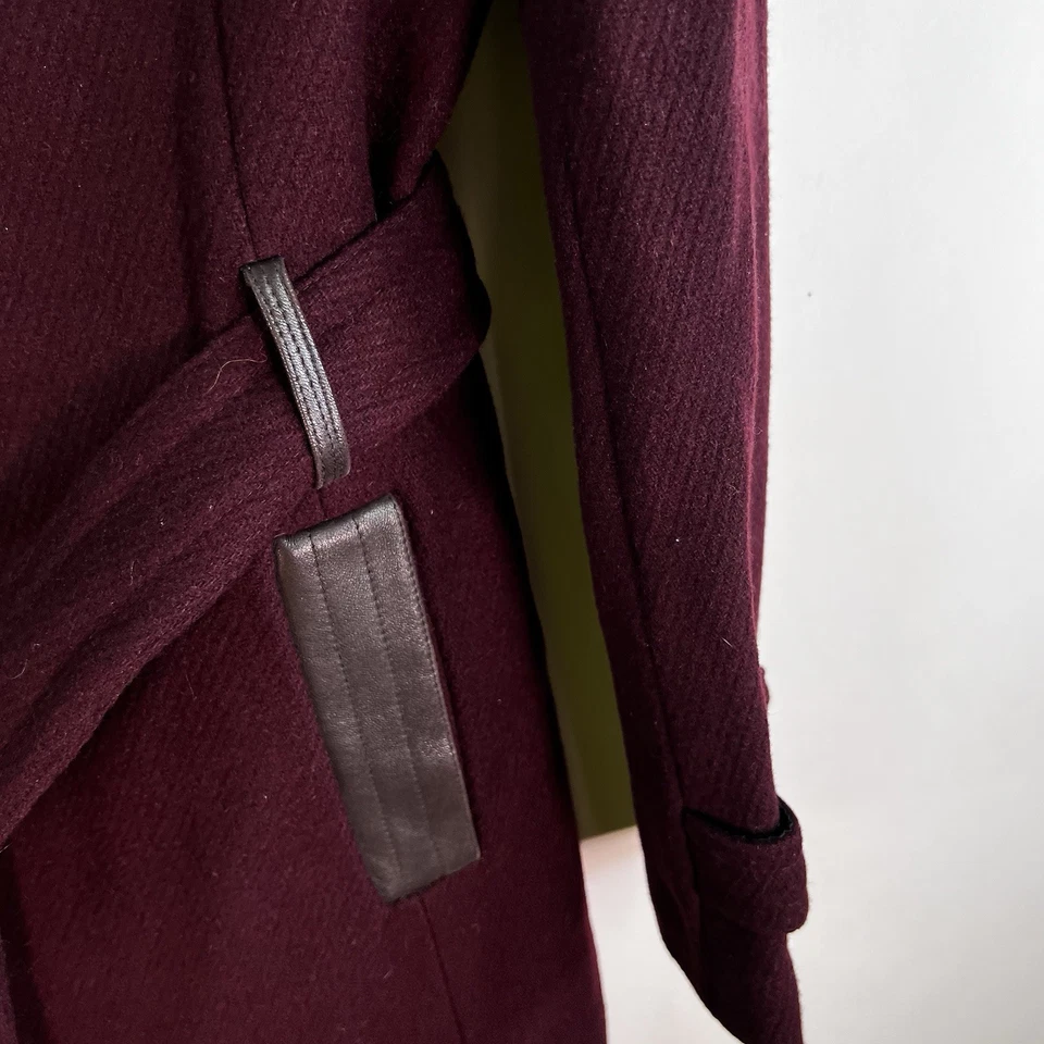 Chaqueta Abrigo Cole Haan Mezcla Lana Cuero Borde Guisante Mujer Talla 10 Borgoña Foto 3 de 4