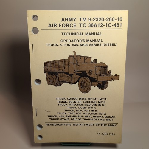 Army TM 9-2320-260-10, M809 seires, Military, Truck 1985 Technical Operator AF