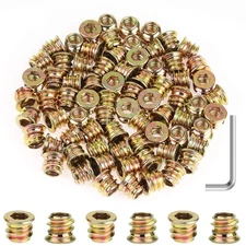 Powlankou 90 Pieces 1/4"-20 x 10mm Furniture Insert Nut Hex Socket Threaded I...