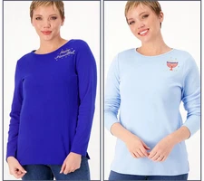 #1652 Quacker Factory Set of 2 Embroidered Holiday Brooch Knit Tops SIZE XL