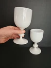 Vintage Portieux Vallerysthal White Opaline Glass Goblets - Pair of 2 France