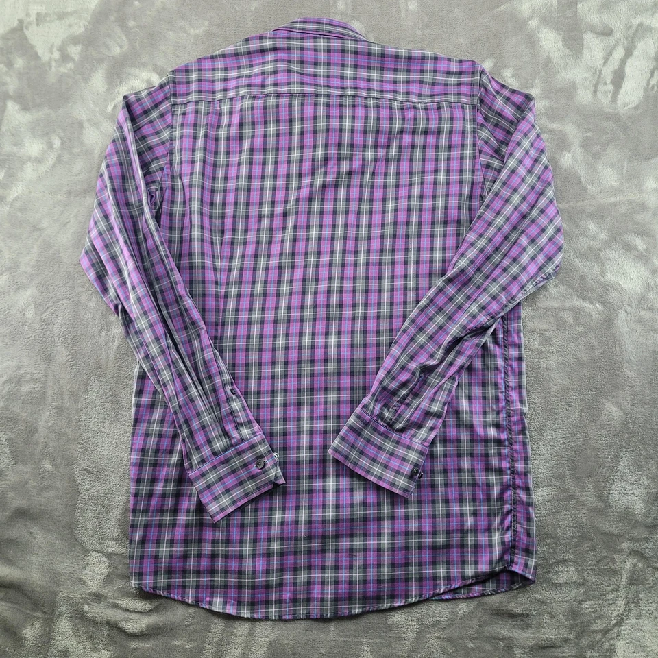 Camisa Eton Para Hombre 15.5 39 Púrpura Gris A Cuadros Contemporánea Manga Larga Botón Delantero Foto 2 de 4