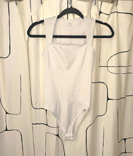 Women  s White Solid Stretch One-Piece Bodysuit Wireless Size S