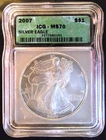 2007 American Eagle MS-70 ICG Uncirculated Art Bullion -0.999 Silver 1 Oz Coin