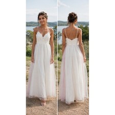 Lulus Women Small Maxi Dress White Floral Lace Tulle Bridal Prom