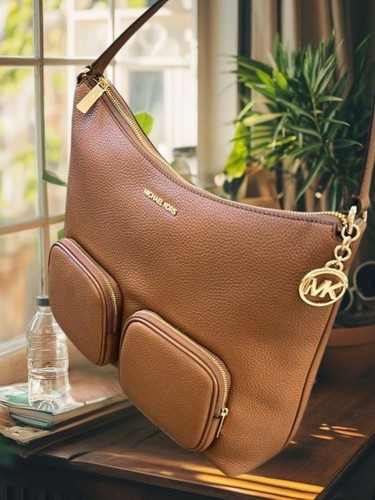 Michael Kors Merritt Women Large Leather Zip Pocket Cargo Shoulder Bag Handbag - Picture 40 of 95