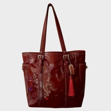 COACH 9786 Burgundy Patent Leather Small Gallery Tote w/Silver Hardware