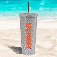 Limited Edition,Dunkin Sparkly Tumbler With Metal Straw