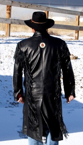 Mens Western Black Cowhide Leather 