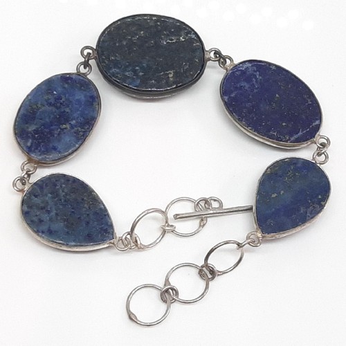 Genuine 48.84ctw Lapis Lazuli Silver Bracelet 26.9g - Picture 4 of 4