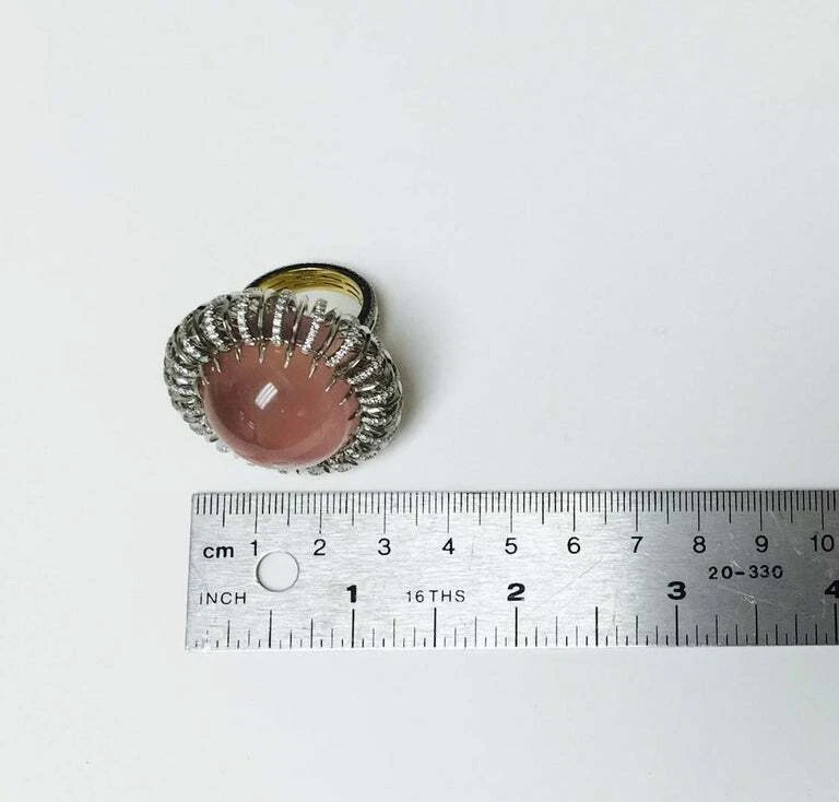 925 Silver Curved Knife-Edge Ring with Star Rose Quartz Cabochon & Sparkling CZ - Image 2 of 4