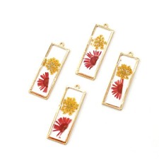 Clearance 8PCS Gold Tone Real Dry Flower Resin Rectangle Charm Pendant GBY405