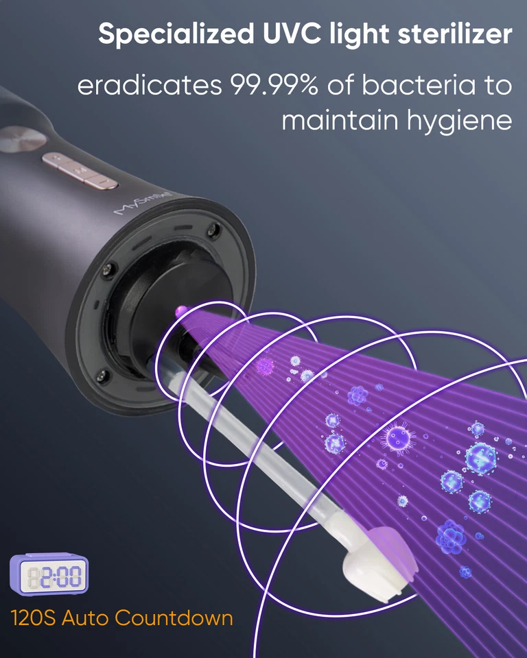 MySmile LP221 Cordless Water Flosser w/ UVC Light Portable Dental Oral Irrigator - Image 3 of 4
