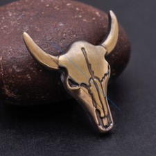 10X Western Cowboy Brushed Brass Buffalo Skull Head Longhorn Leathercraft Concho