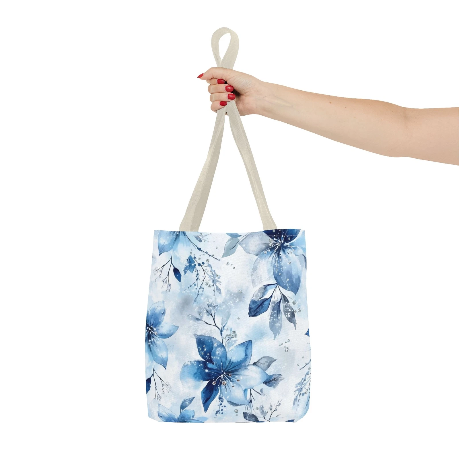 Light Blue Floral Tote Bag for Women, Spring Blossom Pattern