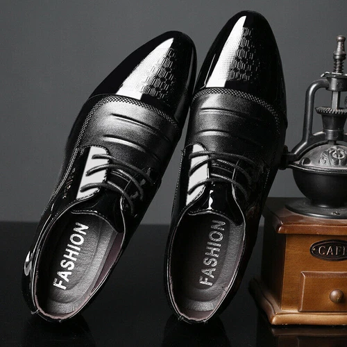 Herren Schwarz Lack Leder Smoking Anzug Schuhe Glänzend Hochzeit Ball Spleißung - Bild 9 von 16