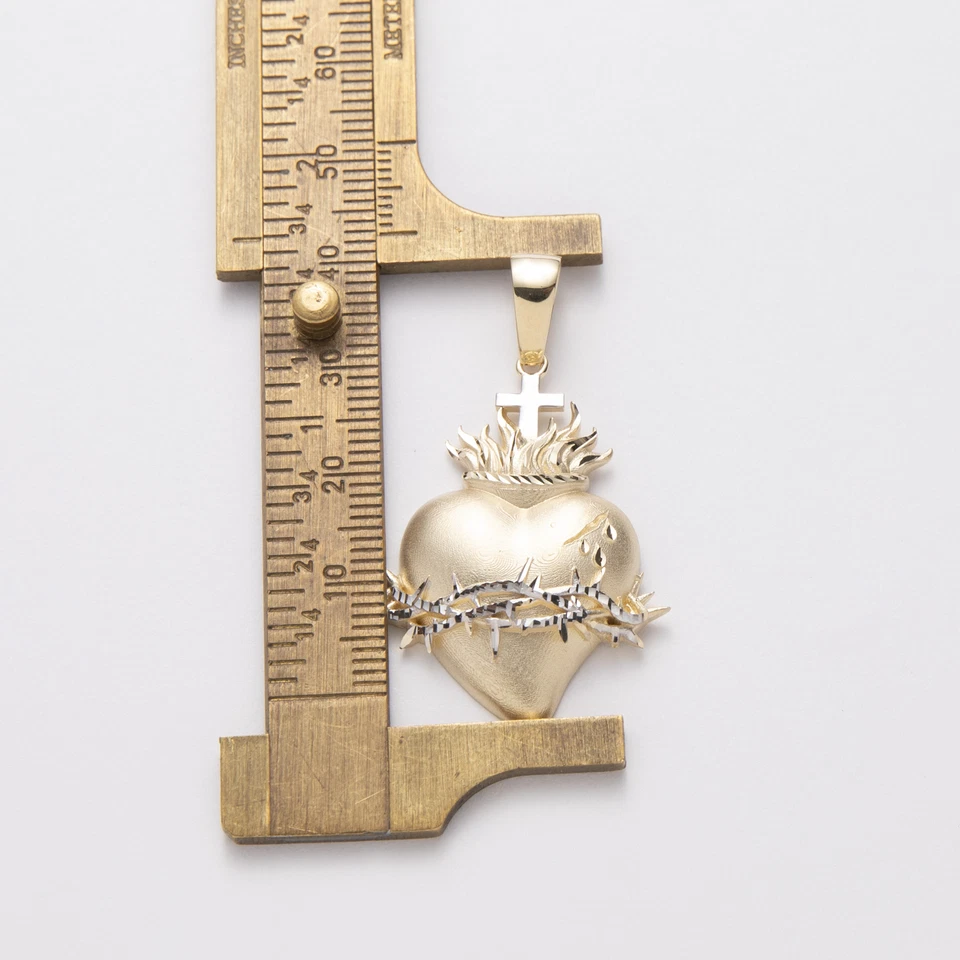 Pingente Sagrado Coração Sagrado Sagrado 1 3/4" Ouro Branco Amarelo 14K - Imagem 4 de 4