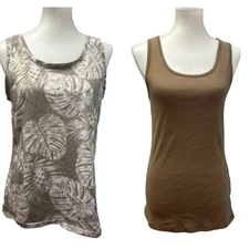 Attention Time & Tru Womens Medium Large Sleeveless Brown Floral Tank Tops
