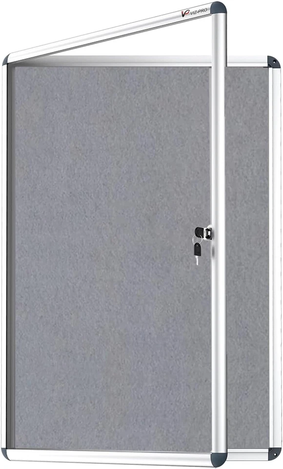 Lockable Fabric Noticeboard in Gray with Aluminum Frame - 36" x 24" Solution - Image 3 of 4
