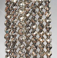 8MM HEMATITE GEMSTONE PYRITE TONE FACETED ROUND 8MM LOOSE BEADS 16inch