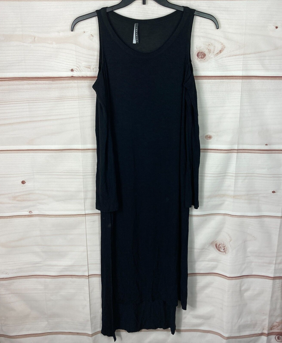 Imperial Knit Dress Womens M Black Cold Shoulder Midi Scoop Neck Side Slit  Knit | eBay