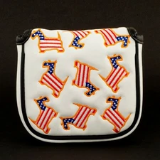 19th Hole Custom Shop US Flag Dancing Scottie Dog White Mallet Putter Head cover