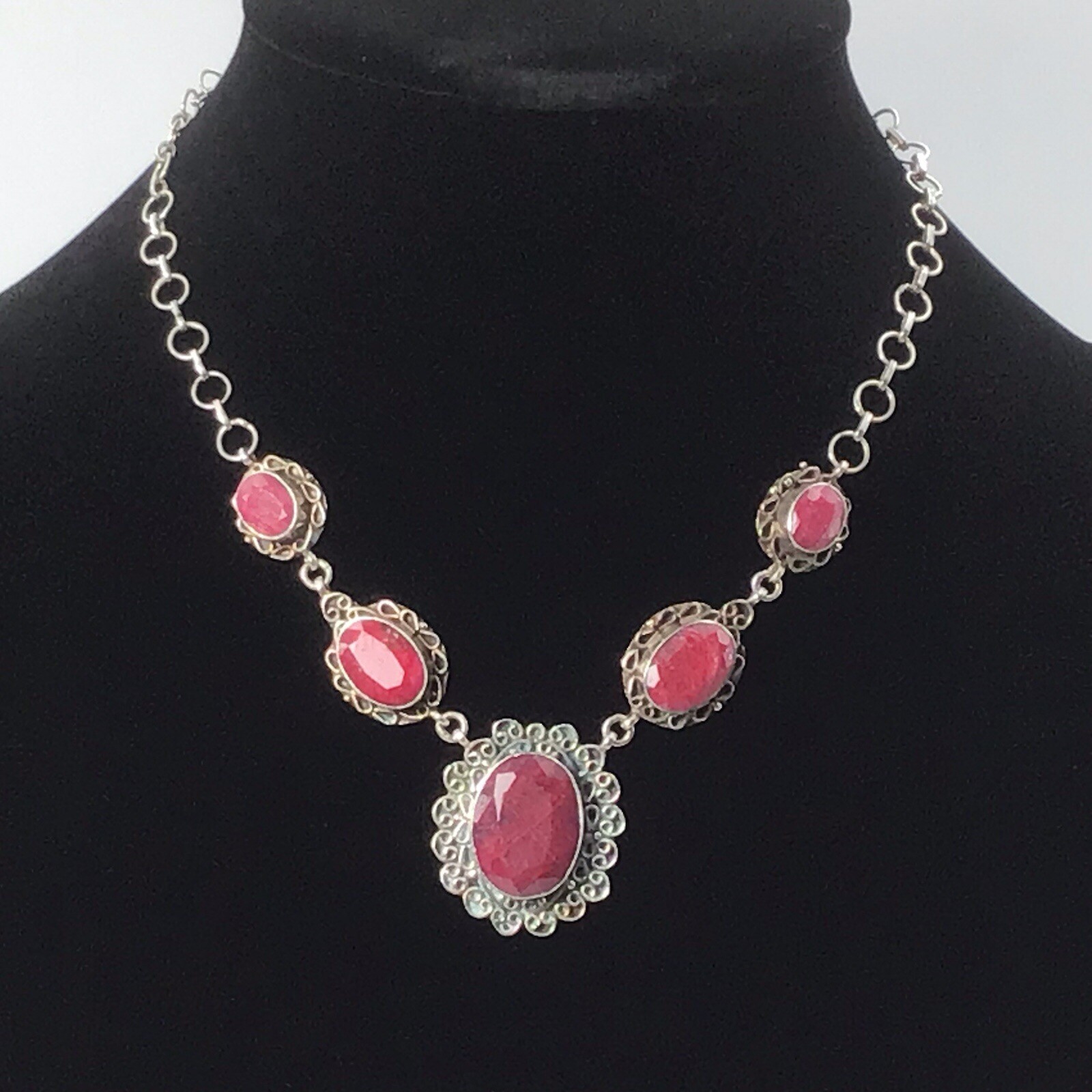 Sterling Silver Natural Ruby Necklace Vintage 6mm… - image 1