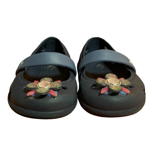 Crocs Shoes Toddler Girls 4 Keeley Springtime Flower Navy Blue Mary Jane Sandals - Picture 2 of 10