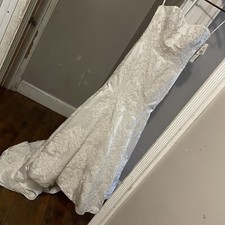 oleg cassini satin lace strapless trumpet beaded wedding dress 6