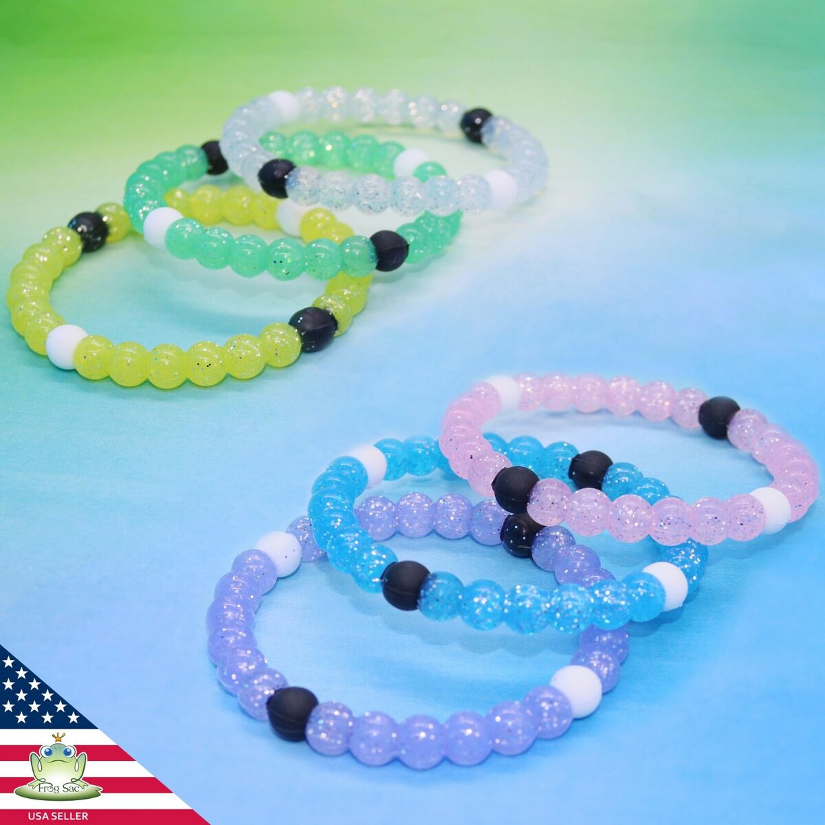 FROG SAC Glitter Bracelets for Girls, Sparkly Beaded Silicone Cute