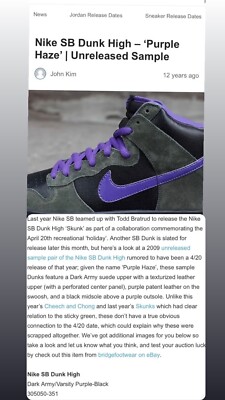 ♪♪紫の高嶺　レアチョーク　貴重なベージュ　富士製作所♪♪ Nike Sb SAMPLE Dunk High Purple Haze 1/24 420 TODD BRATRUD 305050