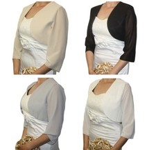 BRAUTJACKE BOLERO STOLA AUS CHIFFON UND SATIN KURZARM -- BZW: 3/4 ÄRMEL (S1)