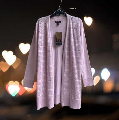 BY Design Women's Size L Open Front Cardigan with Wave Pattern Keepsake Lilac