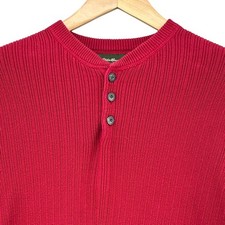 VTG 90s Eddie Bauer Red English Ribbed Fisherman Cotton Henley Sweater L Baggy