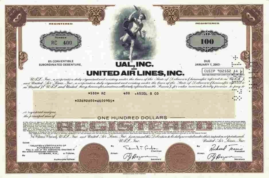 United Airlines UAL Inc. 1978 Chicago Illinois Lufthansa Boeing Debenture 100 $ - Bild 1 von 1