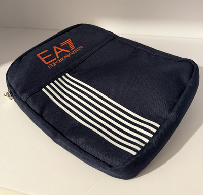 EA7 Emporio Armani Blue/White/Orange Striped Crossbody Bag, Zip, Pockets-Small