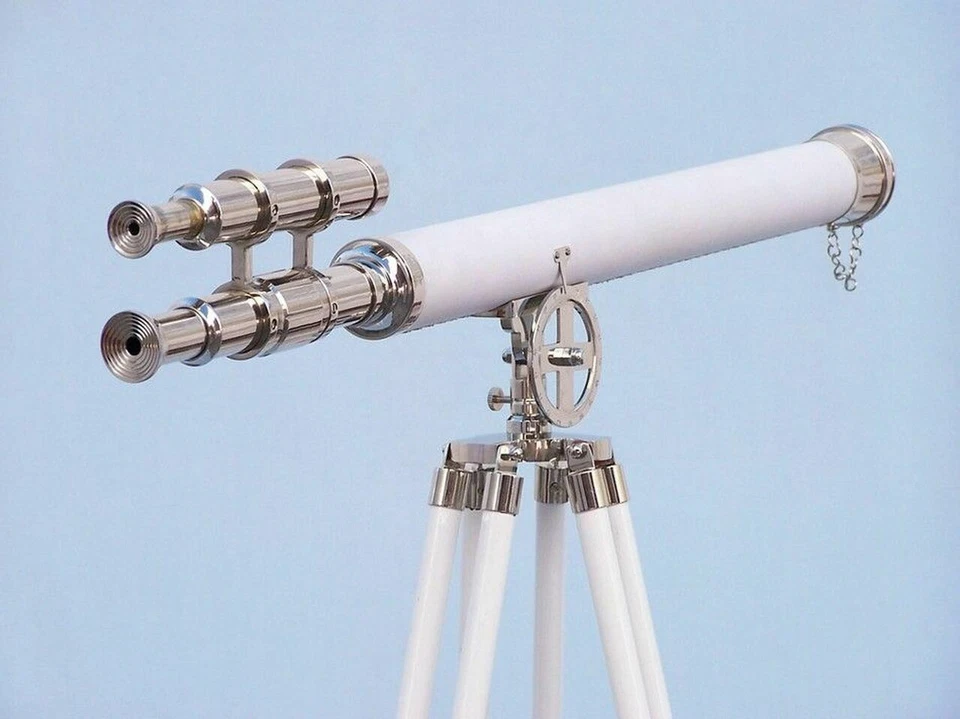 64" Admiral's Chrome White Leather Griffith Telescope, Christmas Gift-Home Decor - Image 3 of 4