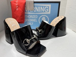 Sandales à talons hauts en cuir verni noir Gucci US 8,5 EU 38,5 Horsebit neuves