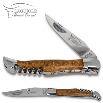 Laguiole Honoré Durand 12 cm Taschenmesser + Korkenzieher + Dorn, Amboina-Holz