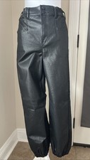 Express Women  s Black Faux Leather Joggers Super High Rise Sz 2