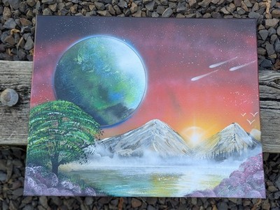 Cosmic Dawn. 16x20  Inch Canvas Spray Paint Art. Original Work, signed. 