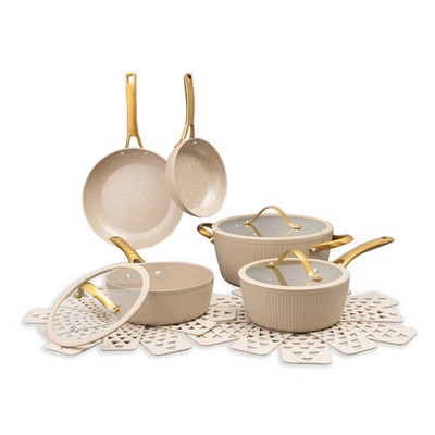 Thyme & Table 12-Piece Ceramic Non-Stick Signature Ribbed Cookware Set, Non-Toxi