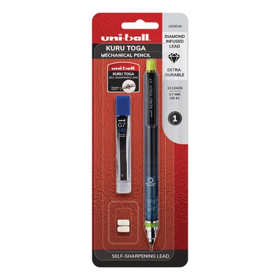 Uni Ball Kuru Toga Mechanical Pencil 0.7mm Black With 10 Lead Refills And Era...