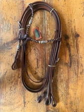 SALE Horse Show Bridle Western Leather  Silver Accents  Headstall 88" Reins