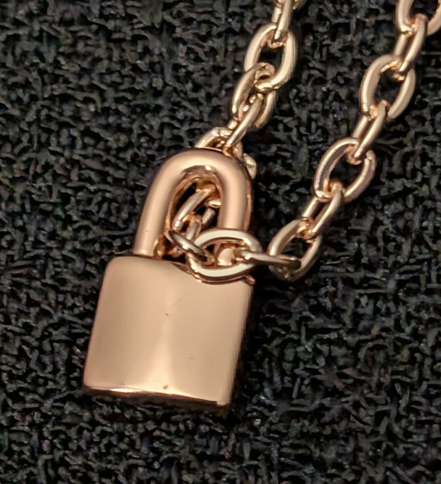 14K Rose Gold Filled Necklace, Dainty Rose Gold Lock, Minimalist Charm - Image 3 of 4