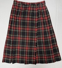 VTG Red Black Tartan Plaid Pleated Skirt 12-14 Wool Blend A-Line Academia Preppy